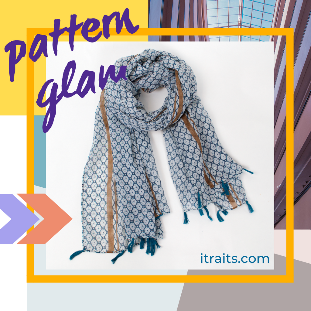 Floral & Geometric Print Bohemian Scarf Shawl Wrap with Tassels