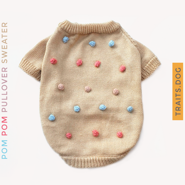 Lighthearted and playful Pom Pom Pullover Dog Cat Sweater is great for any time of the year. In this happy style super soft sweater your pet will be cozy and comfortable. Get your pet ready for the holidays!
