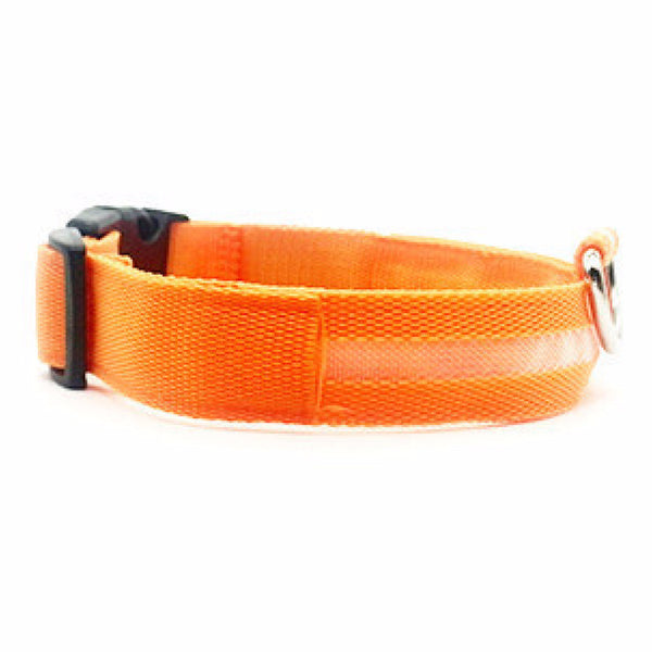 LED Glow Adjustable Dog Cat Collar for night visibility to keep your pet safe from oncoming cars, bicyclists, pedestrians and any outdoor activities. Orange LED collar makes Halloween fun for your Dog!