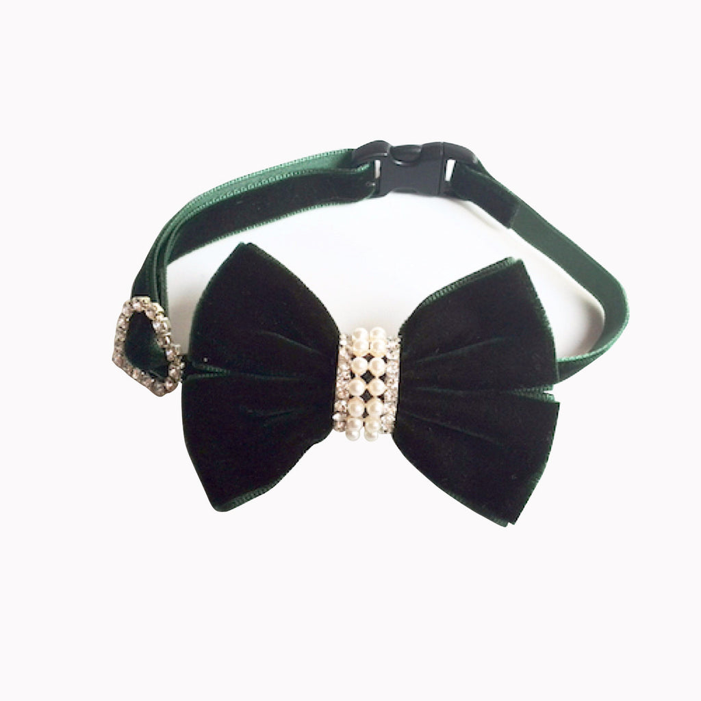 Velvet, Pearls and Rhinestones Bowtie Pet Collar