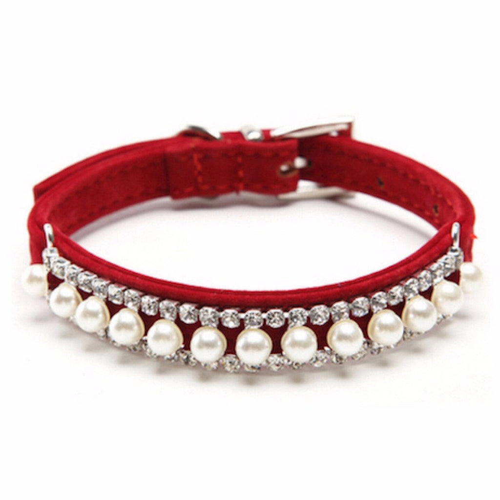 Handmade Pearl Collar with Rhinestones for Small Dog or Cat for holidays, weddings, birthdays, special occasions or simple family gatherings. Pamper your small dog or cat with this jeweled collar and they will shine in those family holiday photos.