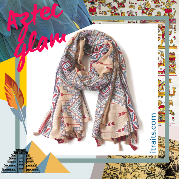 Aztec Print Bohemian Style Scarf Shawl Wrap with Tassels