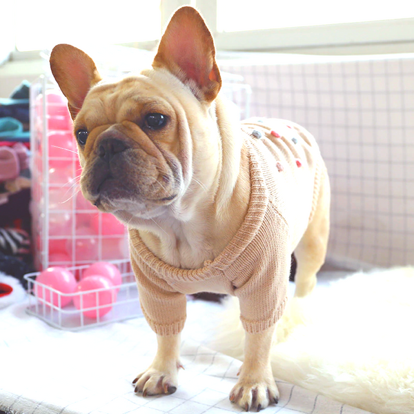 Lighthearted and playful Pom Pom Pullover Dog Cat Sweater is great for any time of the year. In this happy style super soft sweater your pet will be cozy and comfortable. Get your pet ready for the holidays!