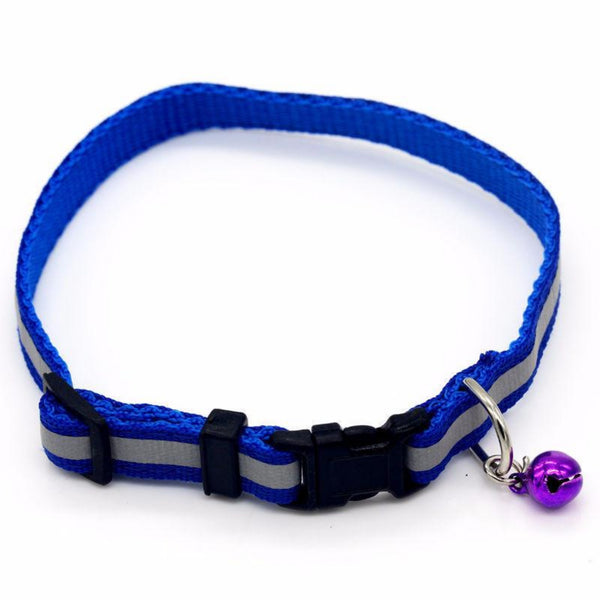Lightweight and well-made Small Dog Cat Collar with a Bell: a polka-dot pattern or solid pattern with reflective stripe. For a cat, kitten, little puppy, a teacup or any four-legged friend.