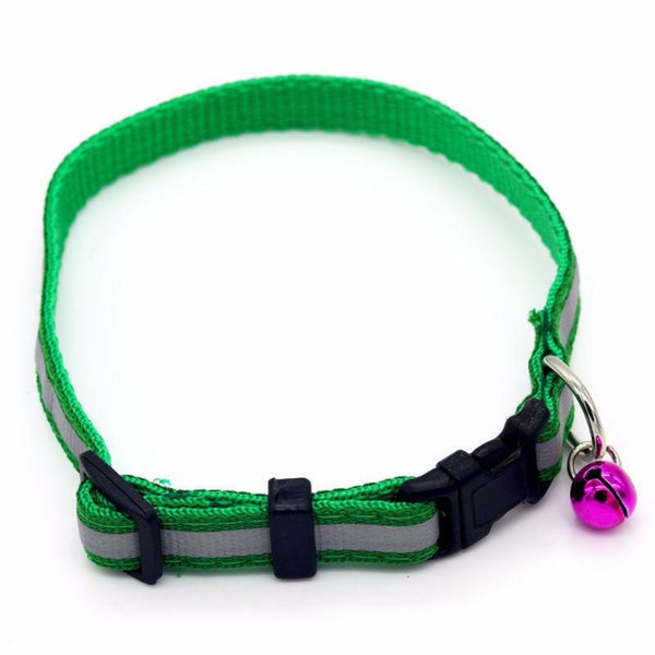 Lightweight and well-made Small Dog Cat Collar with a Bell: a polka-dot pattern or solid pattern with reflective stripe. For a cat, kitten, little puppy, a teacup or any four-legged friend.