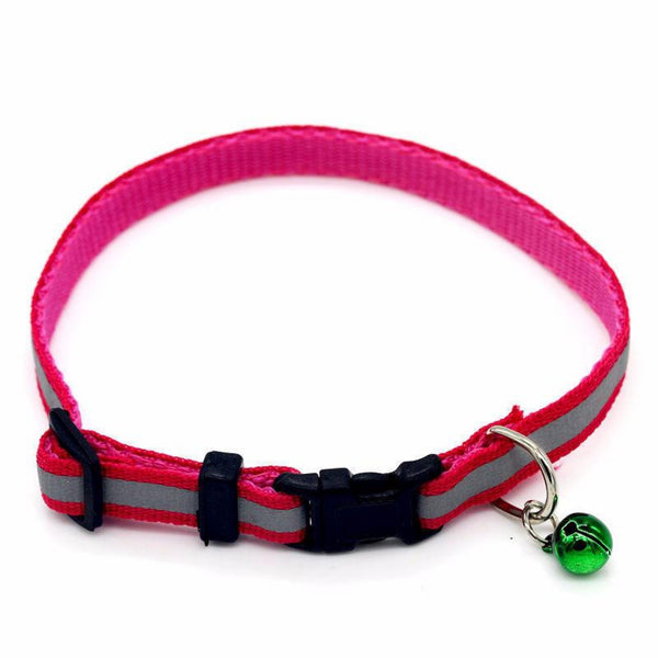 Lightweight and well-made Small Dog Cat Collar with a Bell: a polka-dot pattern or solid pattern with reflective stripe. For a cat, kitten, little puppy, a teacup or any four-legged friend.