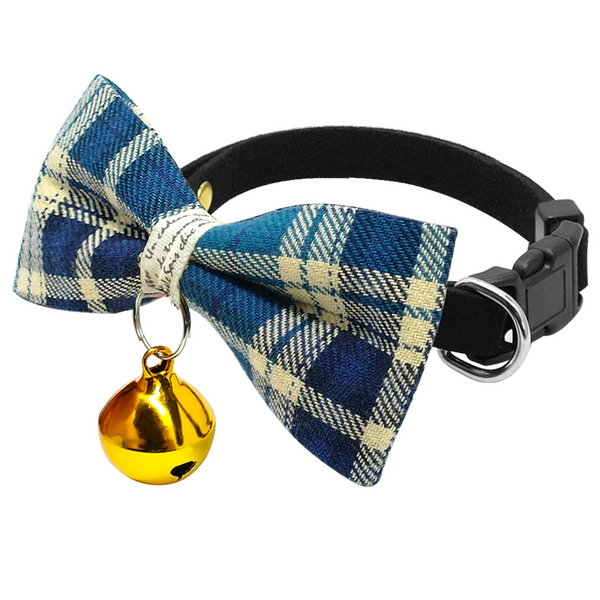 A beautifully handmade Classic Plaid Bowtie collar for your small dog, cat or other four-legged friend: perfect for special occasions, decorated with a cute bell, makes your pup pop at any celebration, wedding or get together.