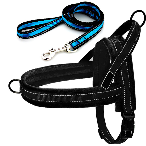 Reflective Dog's Dual Clip Harness with Soft Handle and Leash Set - No-Pull, No-Choke, Soft Padded with Reflective Trim and Soft Handle for medium to large breed.