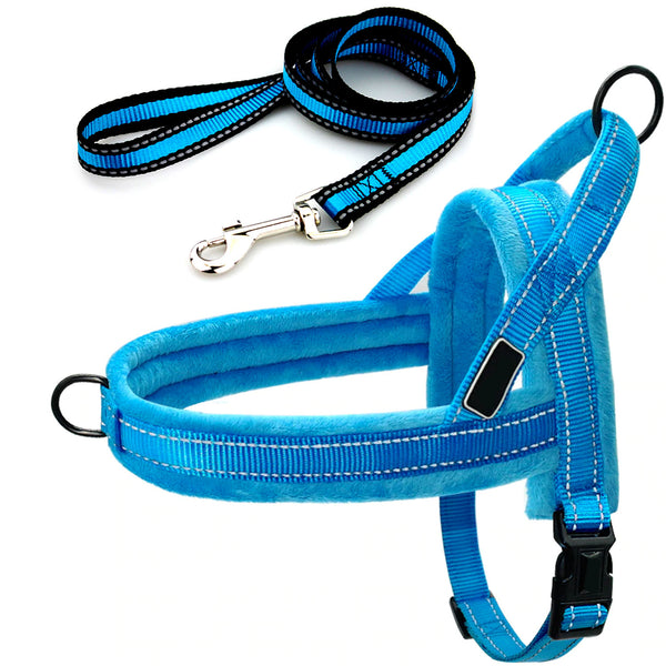 Reflective Dog's Dual Clip Harness with Soft Handle and Leash Set - No-Pull, No-Choke, Soft Padded with Reflective Trim and Soft Handle for medium to large breed.