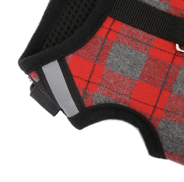 Naughty Plaid Adjustable Harness and Leash with Escape Proof Buckle for Dog and Cat