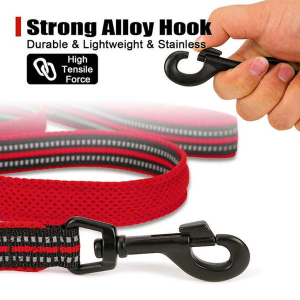 Well-constructed Reflective Dog's Soft Padded Leash with High-strength Swivel Hook is made of premium quality, weatherproof materials and durable hardware. Safe, comfortable, convenient and durable for walking, running, hiking and training.  This leash is a Perfect match for TRAITS's Brite Vibes Reflective Dog's Vest Harness for Larger Breeds
