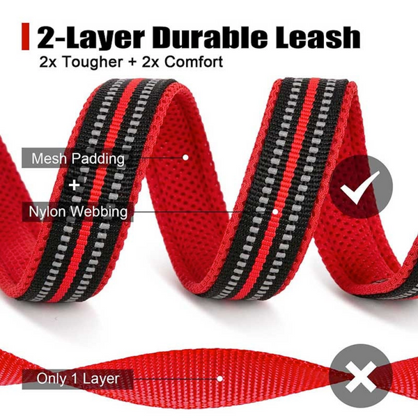 Well-constructed Reflective Dog's Soft Padded Leash with High-strength Swivel Hook is made of premium quality, weatherproof materials and durable hardware. Safe, comfortable, convenient and durable for walking, running, hiking and training.  This leash is a Perfect match for TRAITS's Brite Vibes Reflective Dog's Vest Harness for Larger Breeds