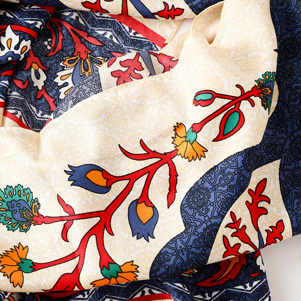 Multi Colored Foulard Floral Print Scarf Shawl Wrap with Tassels