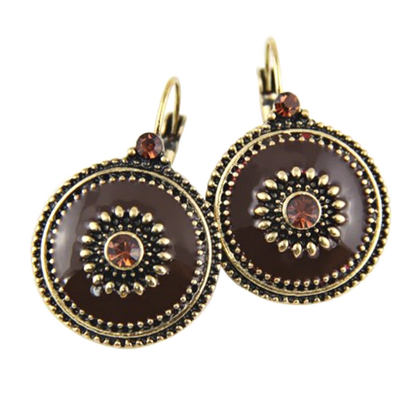 Vintage Style Enamel Drop Earrings with Crystal