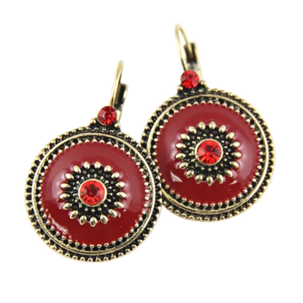 Vintage Style Enamel Drop Earrings with Crystal