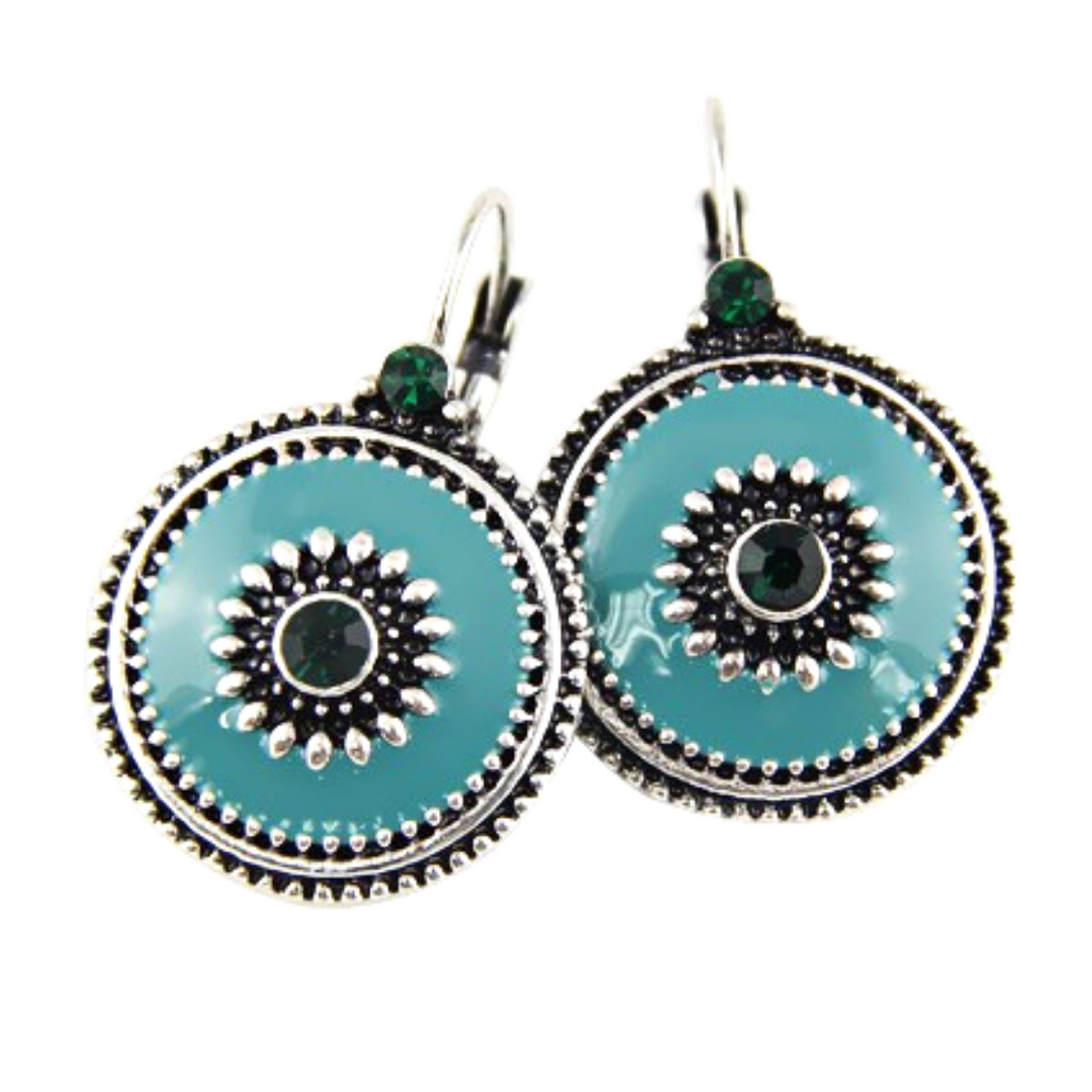 Vintage Style Enamel Drop Earrings with Crystal