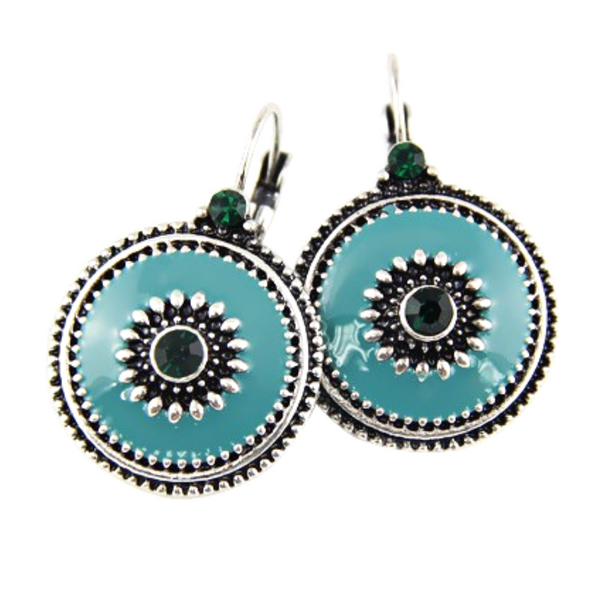 Vintage Style Enamel Drop Earrings with Crystal