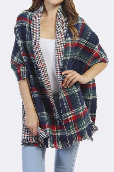 Reversible Tartan Fringe Shawl Scarf