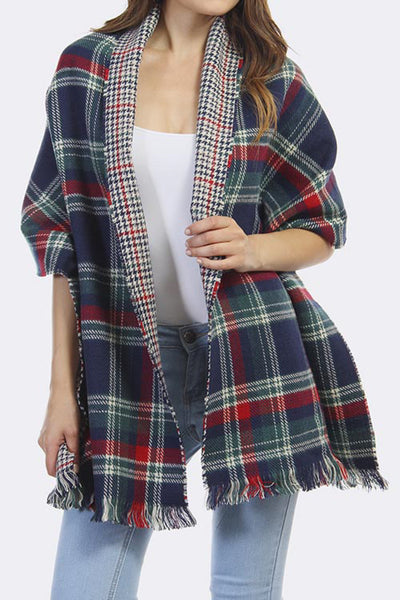 Reversible Tartan Fringe Shawl Scarf