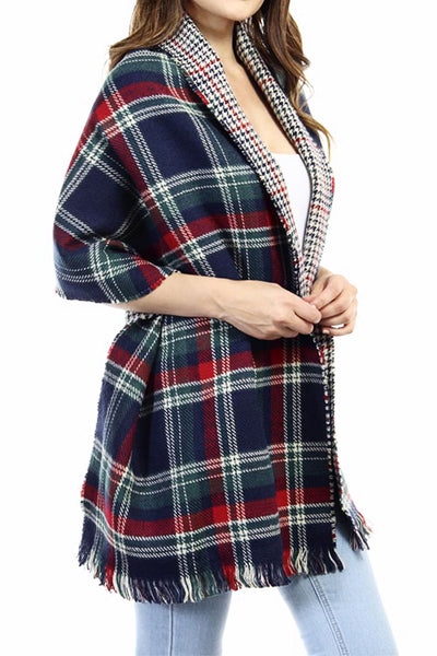 Reversible Tartan Fringe Shawl Scarf