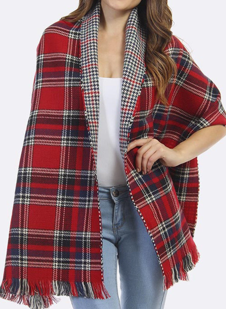Reversible Tartan Fringe Shawl Scarf