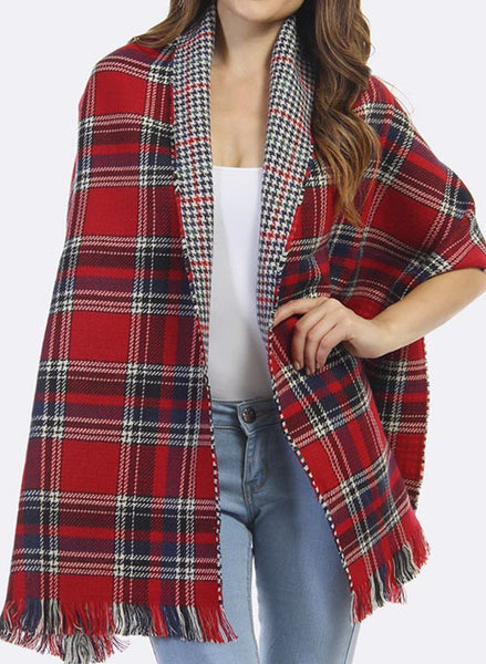 Reversible Tartan Fringe Shawl Scarf