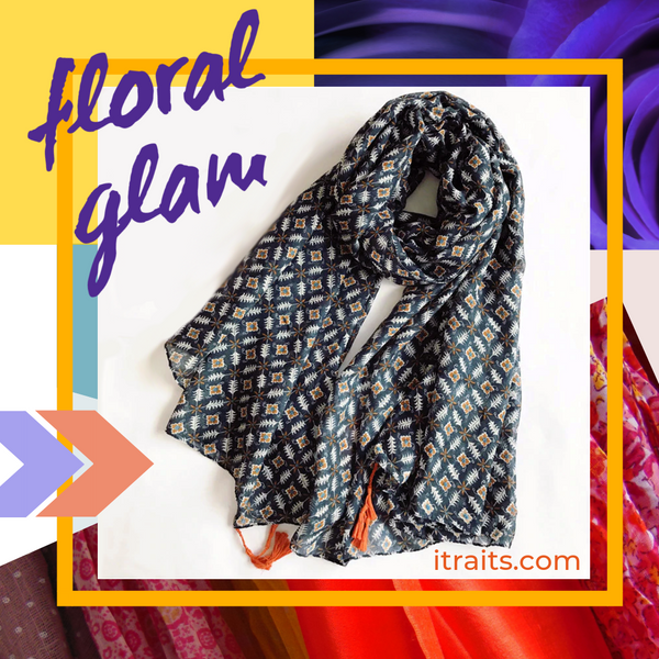 Elevate every outfit with this versatile Floral & Geometric Print Scarf Shawl Wrap with Tassels. This is the new Bohemian vibe - a romantic and practical in two color print