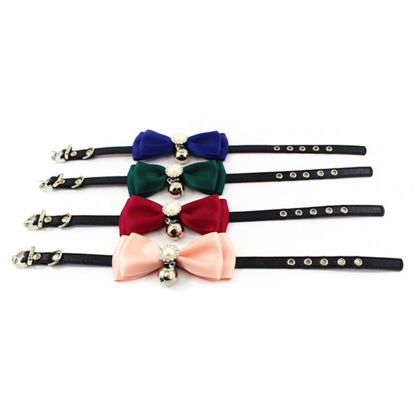 Handmade Satin Bowtie Dog Cat Collar with Pearls and Rhinestones. Makes your pup pop at any celebration, wedding or get togethe
