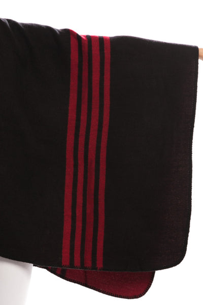 Reversible Black or Burgundy Poncho Shawl with Stripe