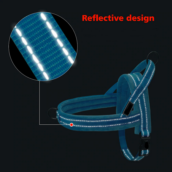 Easy To Walk Set - Reflective Dog or Cat Dual Clip Harness with Soft Handle and Leash Set