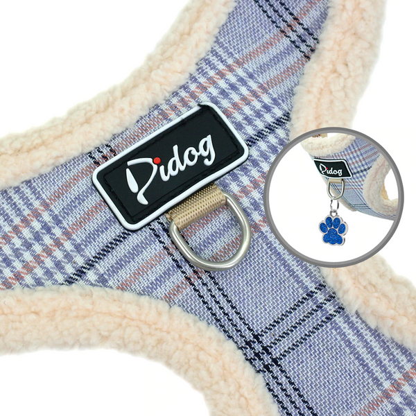 Preppy Puppy - Dual Clip Plaid Harness with Leash and Treat Zip Bag Set