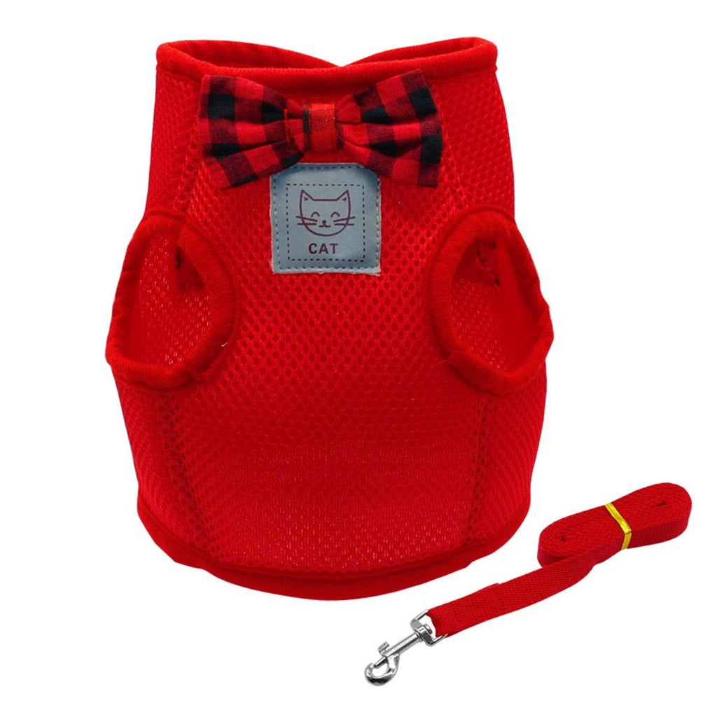 Extra soft mesh cat harness and leash set in red are designed for cats to distribute the pressure through the chest and shoulders, not on the neck.