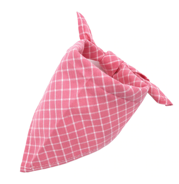 Rose Pink Plaid or Checkered Dog or Cat Bandana Scarf for Small Breeds