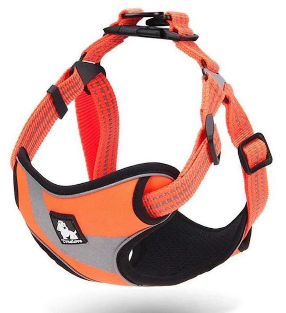 Well-constructed Reflective Dog's Vest Sport Vest Harness is made of premium quality, weatherproof materials and durable hardware. No pull, No choke - Safe, comfortable, convenient and durable for walking, running, hiking and riding in vehicles. NOT RECOMMENDED FOR DOGS UNDER 10 lbs.