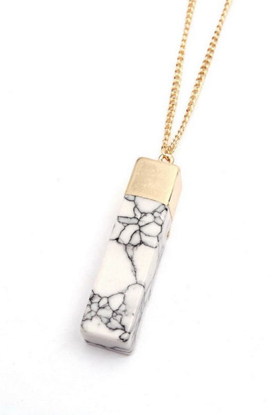 White Marbled Stone Pendant Necklace Set