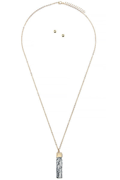 White Marbled Stone Pendant Necklace Set