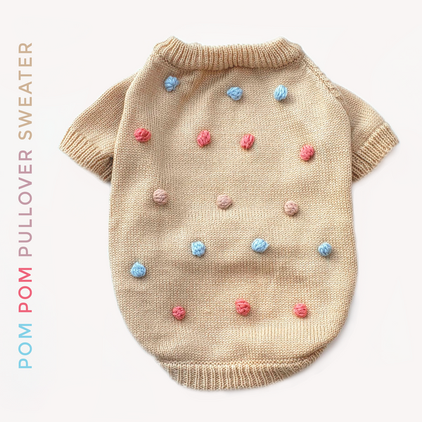 Lighthearted and playful Pom Pom Pullover Dog Cat Sweater is great for any time of the year. In this happy style super soft sweater your pet will be cozy and comfortable. Get your pet ready for the holidays!