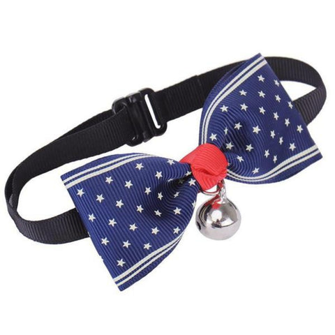 All-American - Classic Red, White and Blue Bowtie Collar for Small Dog, Cat never goes out of style and is delightful. For a cat, kitten, little puppy, a teacup or any four-legged friend.