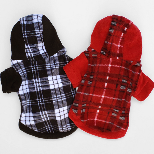 Practical and well-made, plaid soft fleece dog's hoodie to keep your pet warm this holiday season and throughout the year. Comfortable and super cozy fit for small breeds.