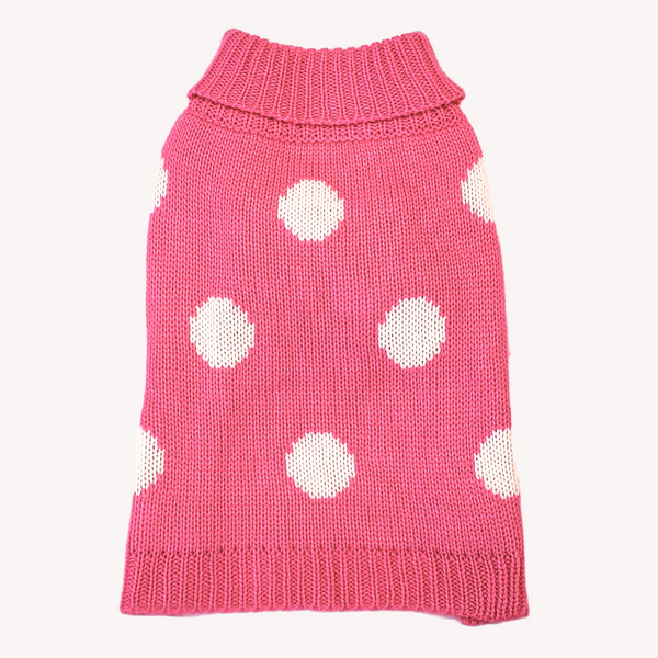 Soft, well-made and adorable Pink Polka Dot Dog Cat Sweater for small breeds. Keeps your dog, cat or other pet warm this holiday season or throughout the year. Comfortable and super coz