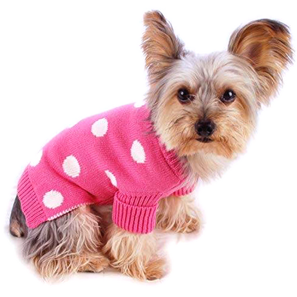 Soft, well-made and adorable Pink Polka Dot Dog Cat Sweater for small breeds. Keeps your dog, cat or other pet warm this holiday season or throughout the year. Comfortable and super coz