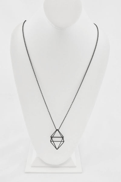 3-D rhombus shape geometric necklace in Black Matte finish. Features: link chain with the 3-D rhombus pendant.