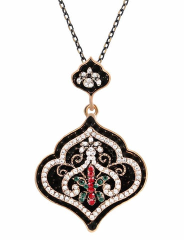 Vintage Antique Style Flower Arabesques Pendant Necklace