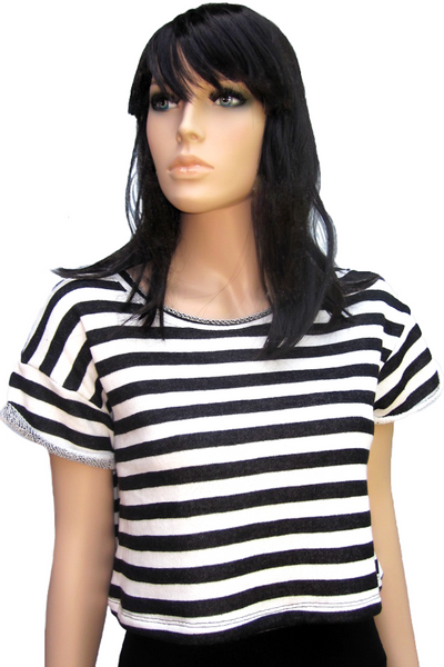 Black White Stripe Cropped Sweatshirt