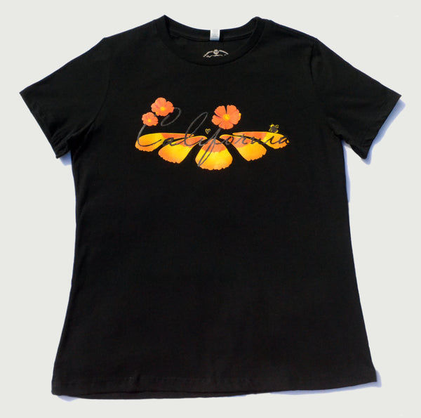 California Poppy design black T-shirt 