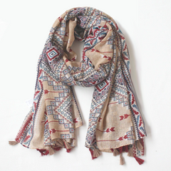 Aztec Print Bohemian Style Scarf Shawl Wrap with Tassels