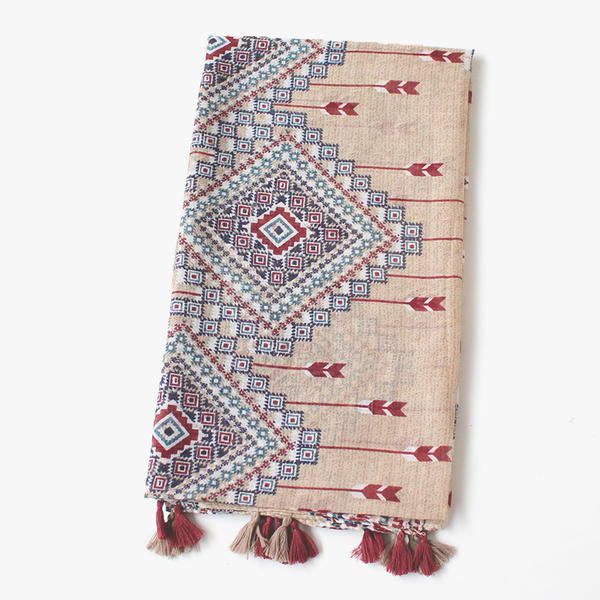 Aztec Print Bohemian Style Scarf Shawl Wrap with Tassels
