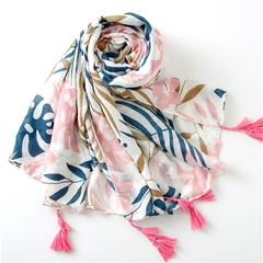 Tropical Lush Bohemian Style Scarf Shawl Wrap with Tassels