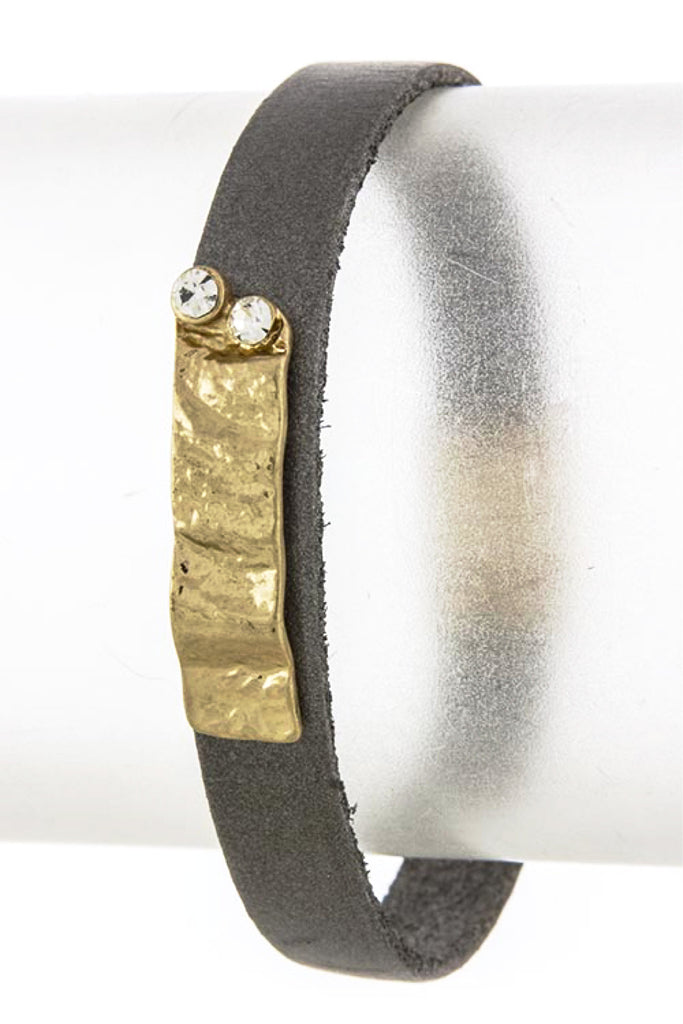Textured Metal & Leather Bracelet