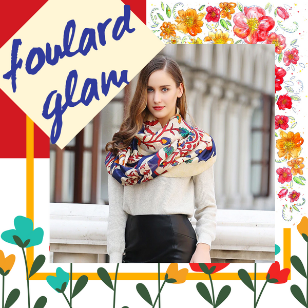 Multi Colored Foulard Floral Print Scarf Shawl Wrap with Tassels